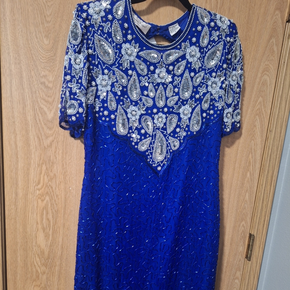 Elegant Blue and Silver Embellished Dress